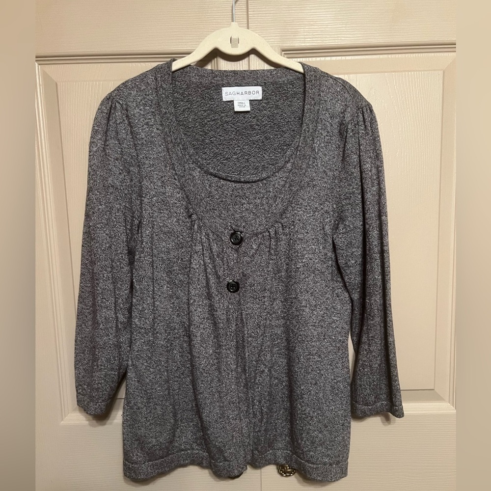 Sag Harbor Charcoal Blouse with Button Detail